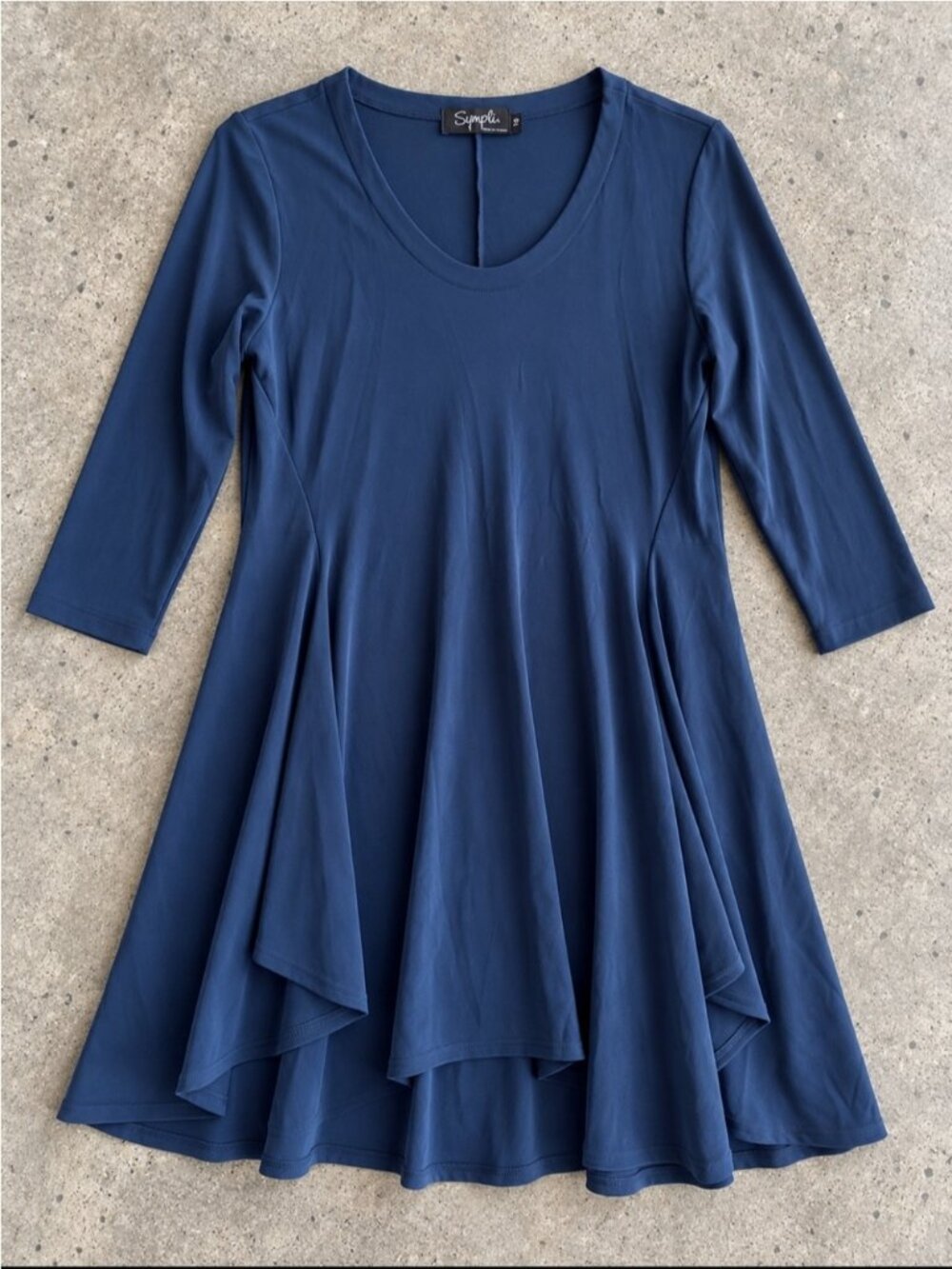 Sympli Layered Tunic Top Woman 10 Blue Grey 3/4 Sleeve Stretch Langenlook Artsy